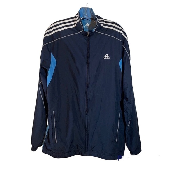 Adidas Clima Proof Men Athletic L Blue Jacket - Picture 1 of 14